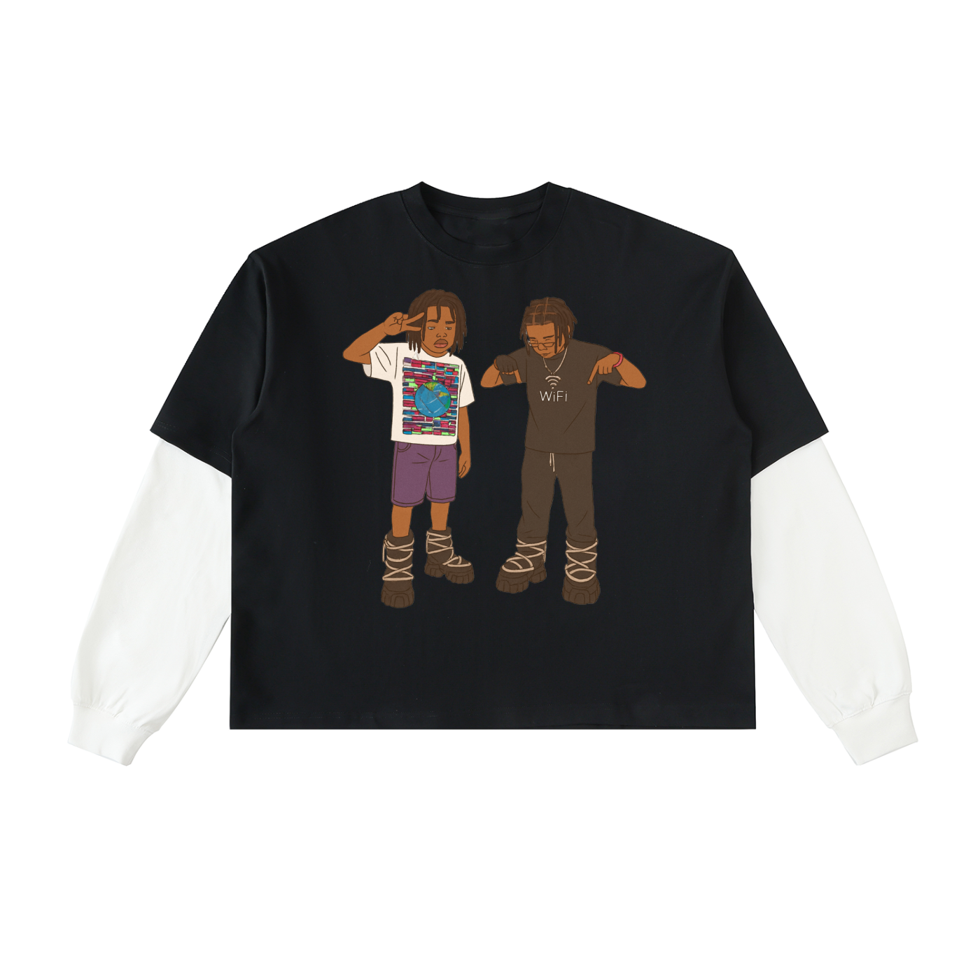 Layered Contrast Sleeve Cotton T-Shirt